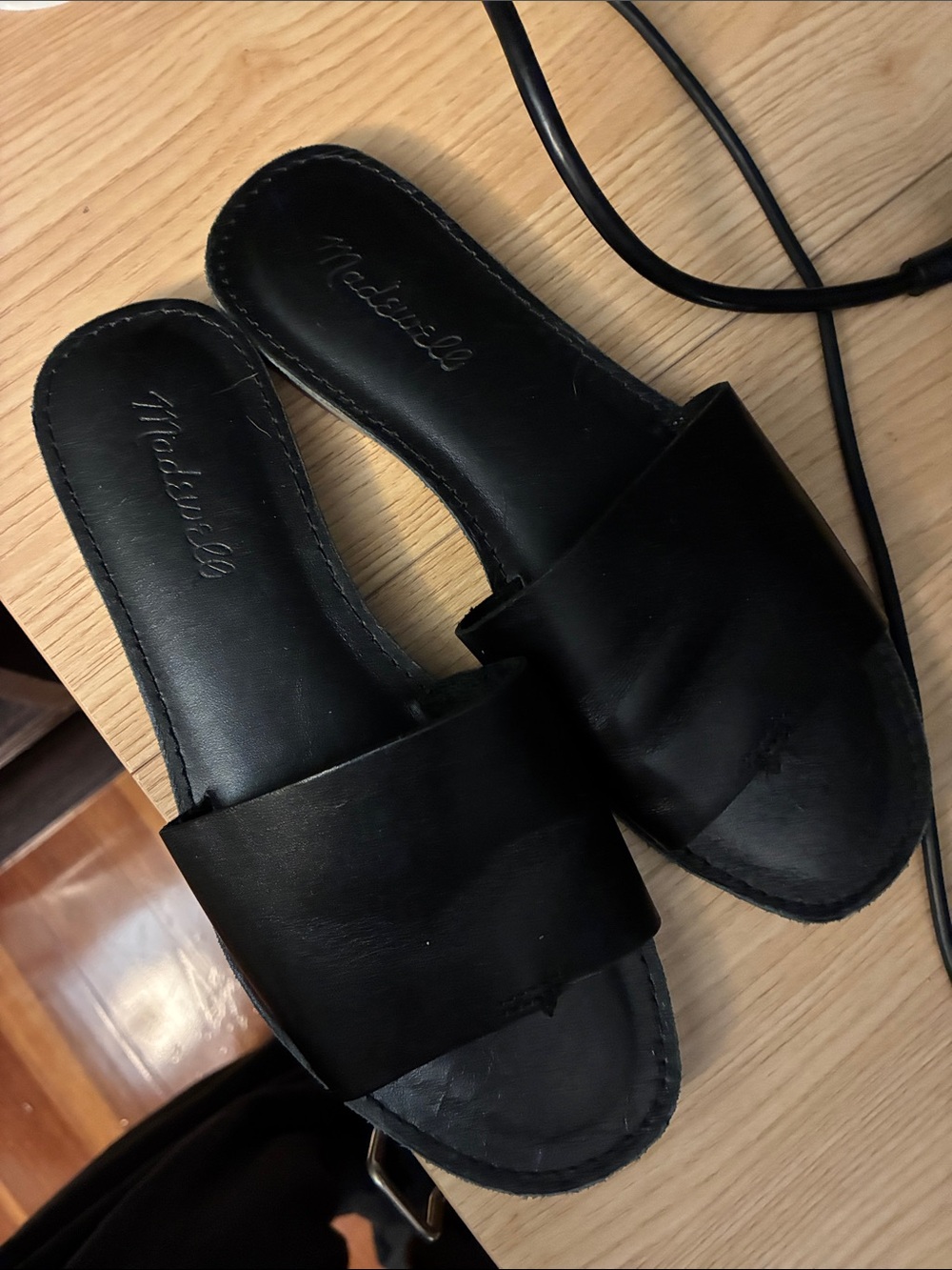 Madewell Black Leather Slide Sandals